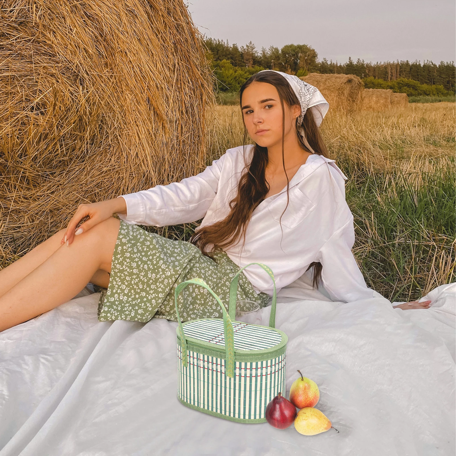 

Woven Basket Bamboo Food Countertop Fruit Round Large Storage Baskets for Kitchen