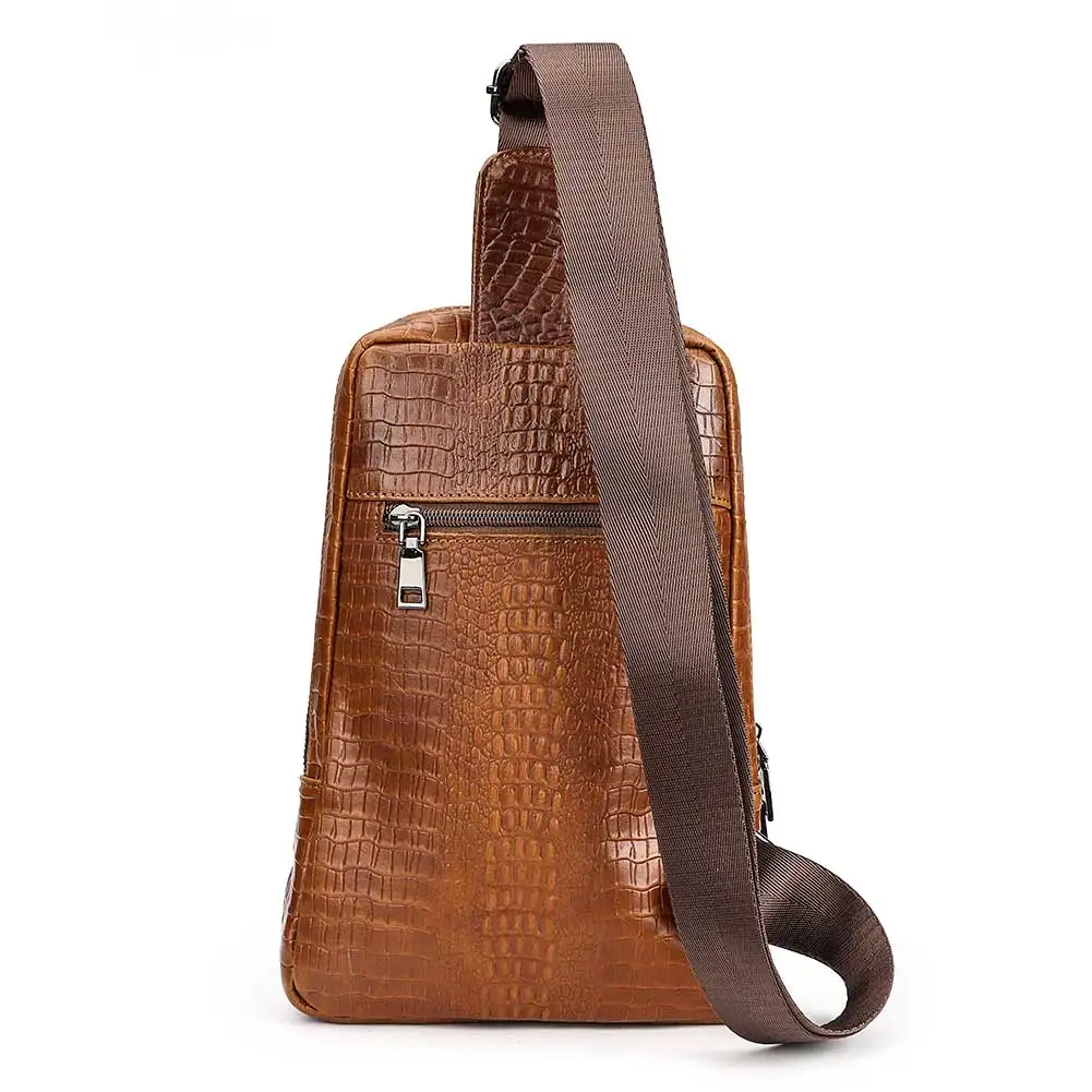 HUMERPAUL Cowhide Crocodile Grain Men's Chest Pack Alligator Pattern Carry Bags Fashion Shoulder Bag Male Travel Crossbody Bag