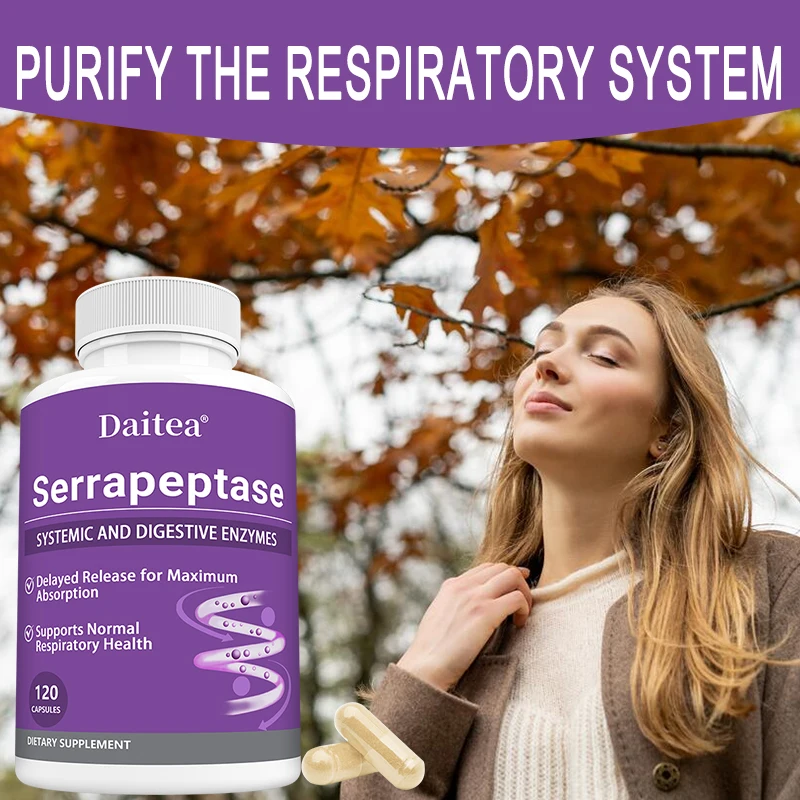 Delayed Release Serrapeptase, 45,000 SPU Per Serving, 120 Vegan Capsules, Systemic and Digestive Enzymes, Non-GMO Supplement