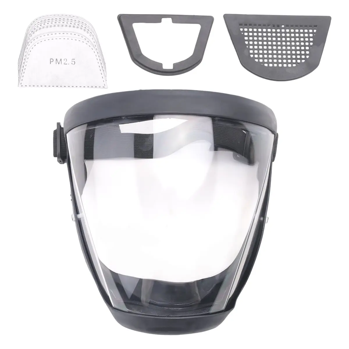 ●Work Protection Mask Full Face Protector Shield Transparent Facial Protector Face Dustproof with 10 Filter Black
