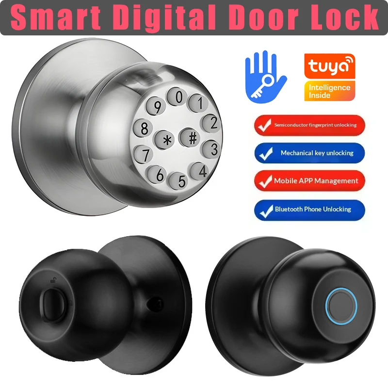 

Tuya/TTlock App Door Lock Fingerprint Smart Door Knob Password Lock Key Electric Locks Keyless Home House Apartment Office Lock