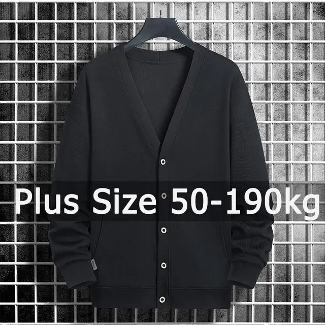 Plus Size Sweter Kardigan Mężczyźni Dzianinowe Topy 9XL 8XL 50-190kg Jesień Zima Jednolity Kolor Swetry z długim rękawem Odzież w dużych rozmiarach