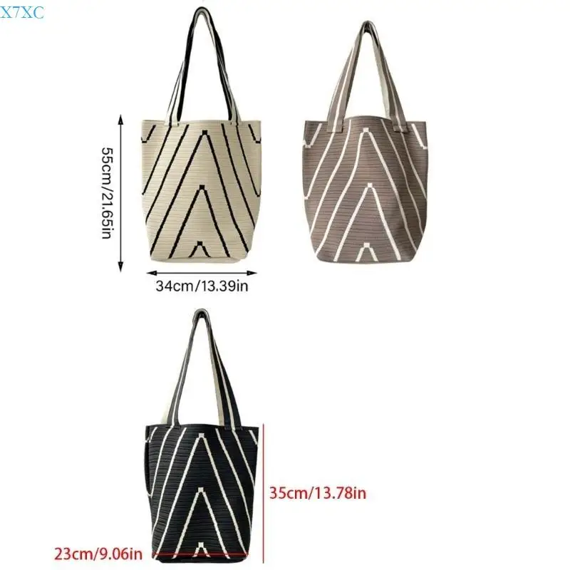 X7XC حقيبة يد نسائية محبوكة حقيبة كتف سعة كبيرة حقيبة الإبط حقيبة موجات دلو