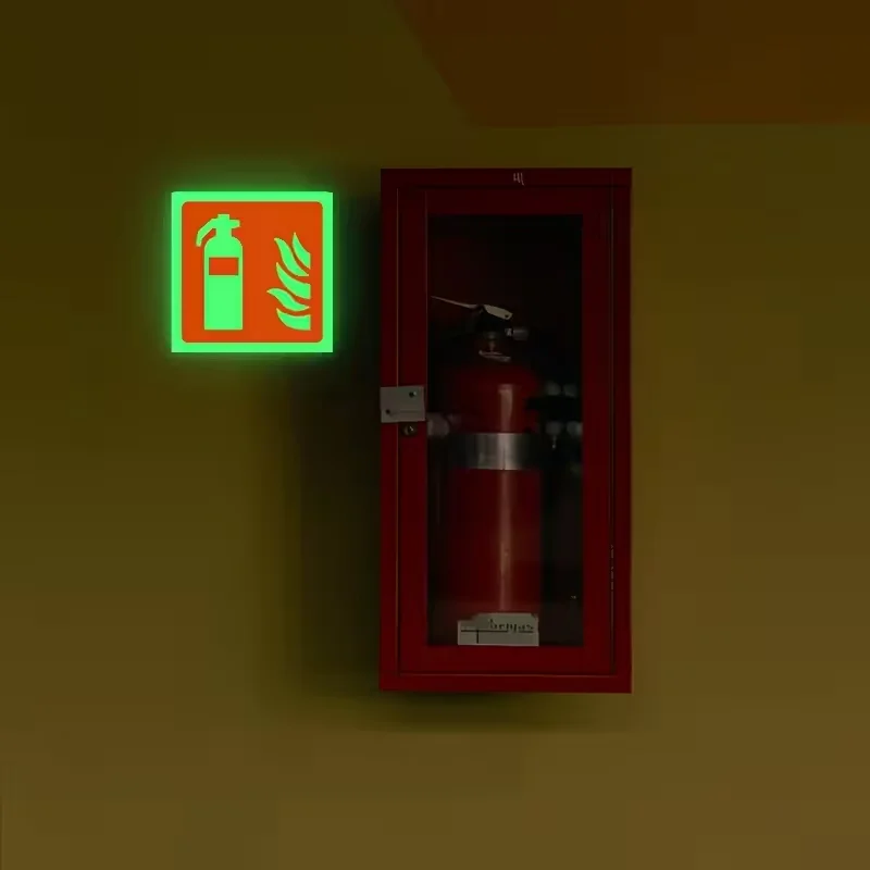 5Pcs Fire Extinguishers Signs Safety Sign Sticker Glow in Dark Durable Adhesive Waterproof Protected Label Luminous night