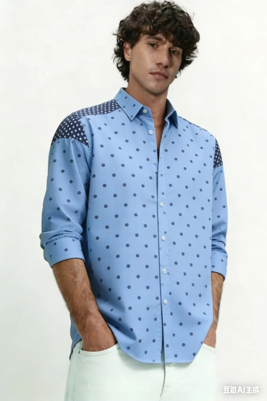 

2026 Men's Yuppie Light Luxury Polka Dot 3D Printed Shirt Long Sleeve Lapel Button Hawaiian Beach Shirt Outdoor Men Top for You