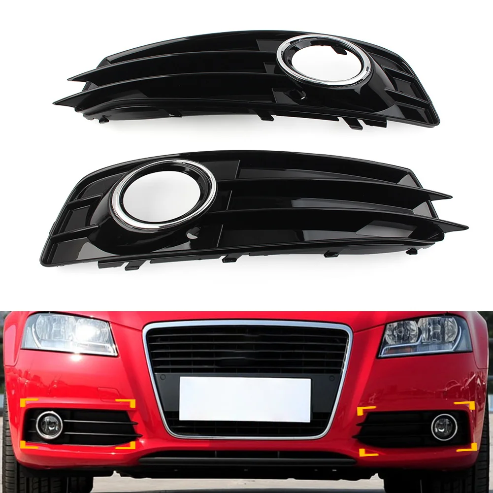 Gloss Black Car Front Bumper Fog Light Grille Cover With Chrome Ring For Audi A3 8P S-Line 2009 2010 2011 2012 ABS Plastic