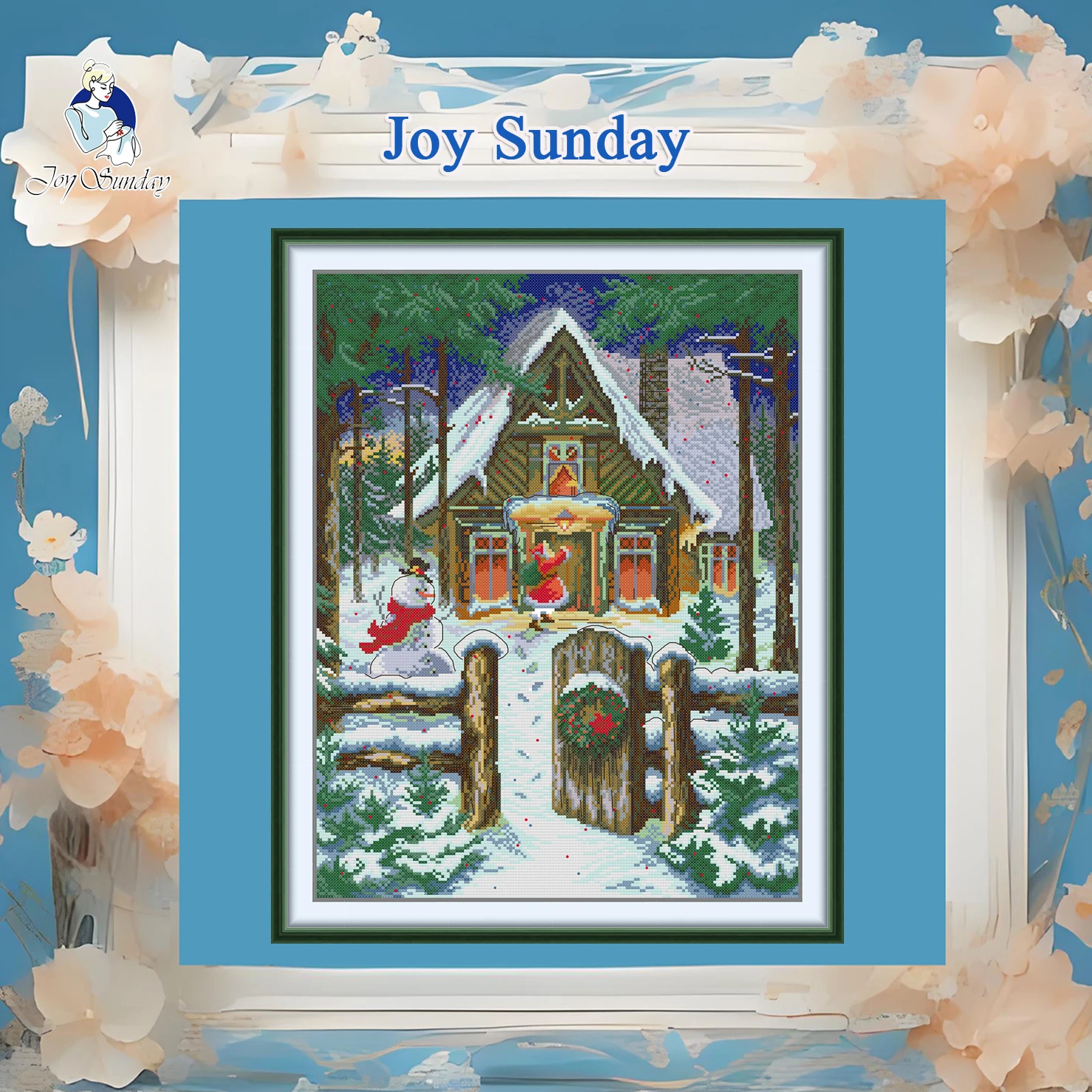 

Joy Sunday Pre-printed Cross Stitch Kit Easy Pattern Aida 11CT/14CT/9CT Stamped Fabric Full Embroidery Set-Snowy Christmas Eve