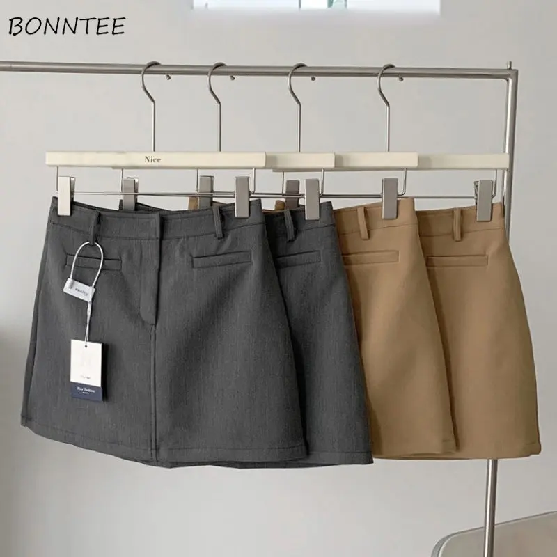 

Basic Mini Skirts Women New Spring Solid Simple A-line Office Ladies Elegant Temperament All-match Designed Chic Popular Faldas
