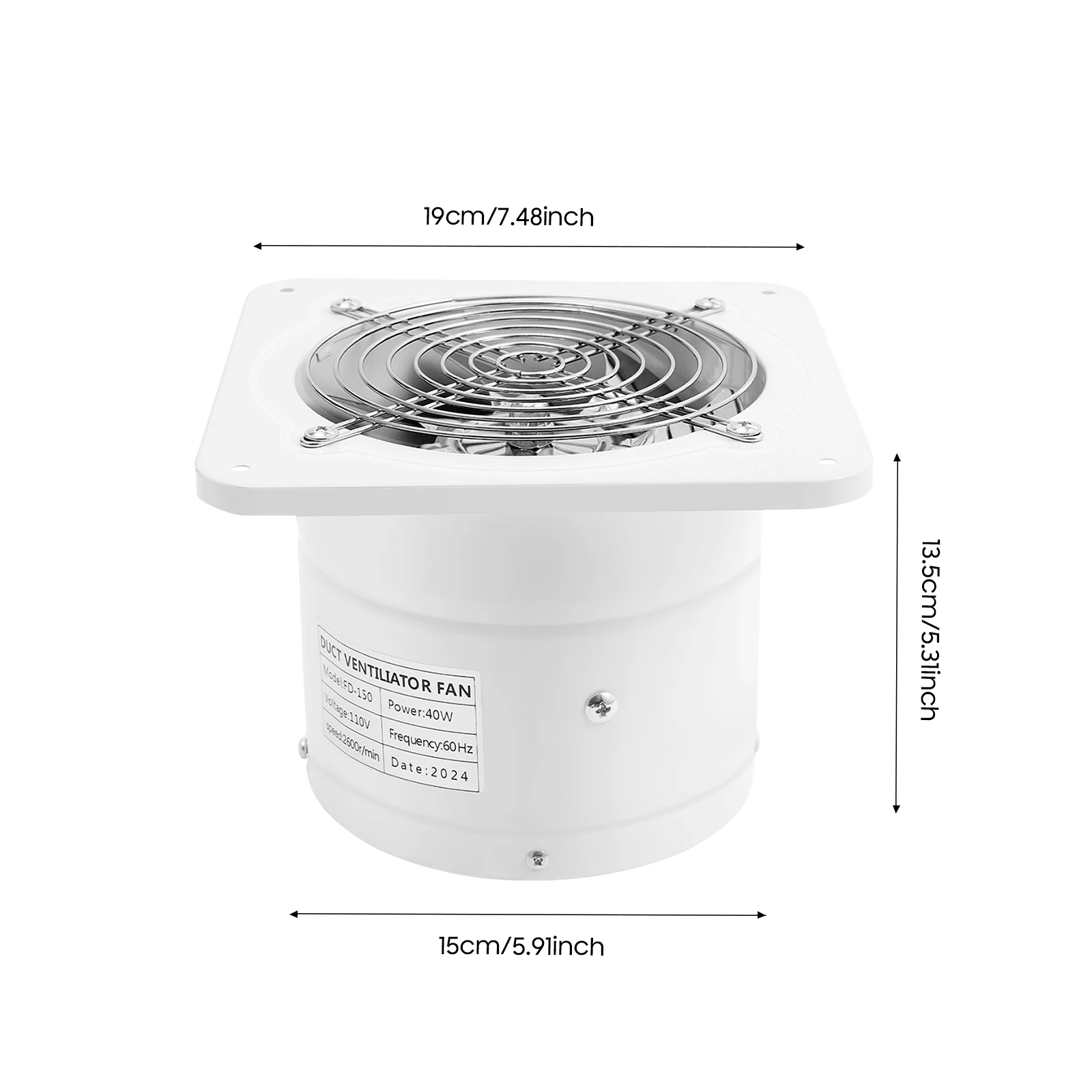 Ventilateur d'extraction silencieux 40W 2600 tr/min, moteur en cuivre 7,5x7,5 pouces, support mural/fenêtre pour cuisine, bain et entrepôt