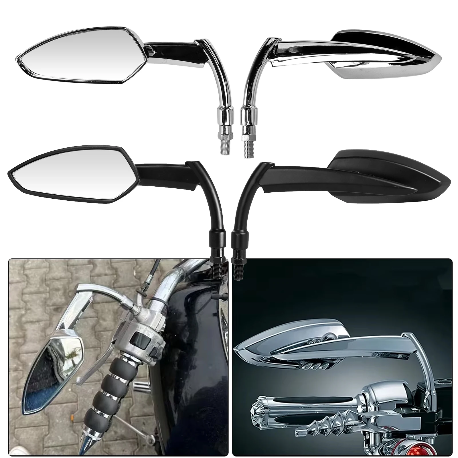 1 Paar Motorrad-Rückspiegel, Roller-Motocross-Rückspiegel, 8/10 mm, für Harley Honda Yamaha Chopper Cruiser