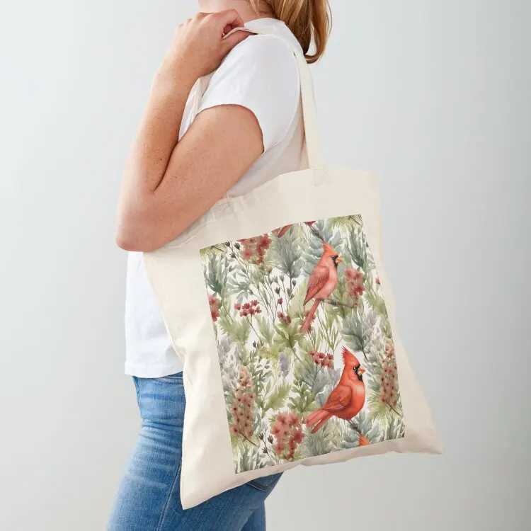 

Cardinal Birds in the Evergreens Tote Bag shopper bags for women shopping bag logo Canvas bag for women tote screen