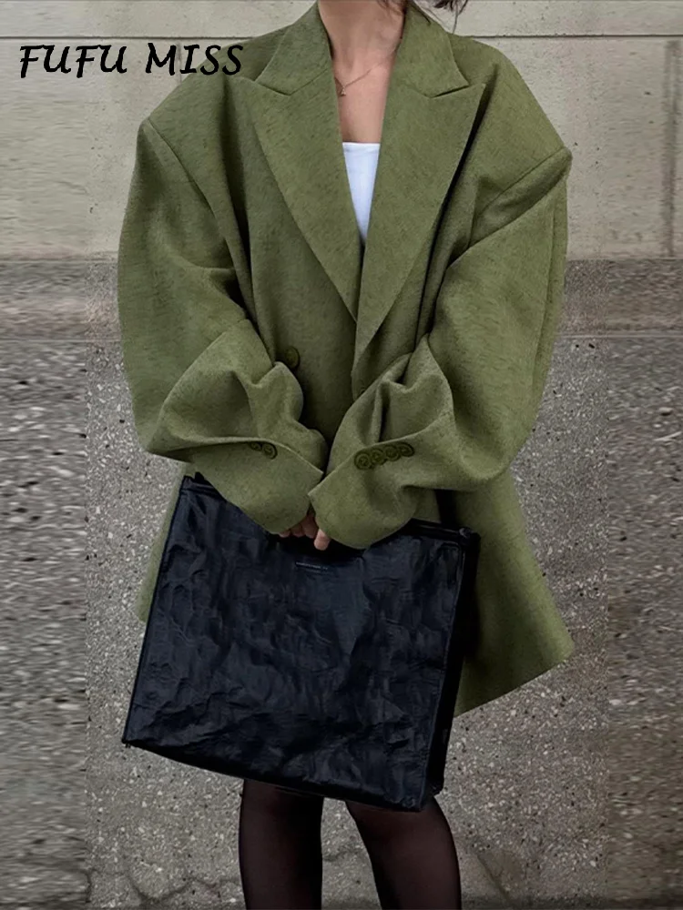 Casual Turn-down Kraag Jas Pak vrouwen Losse Volledige Mouw Zakken Overjas 2025 Nieuwe Herfst Winter Dames Solid streetwear