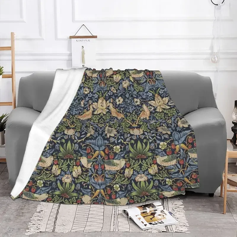 William Morris Strawberry Thief Velvet Throw Blankets fruit artist garden Blankets for Bed Travel Warm Quilt