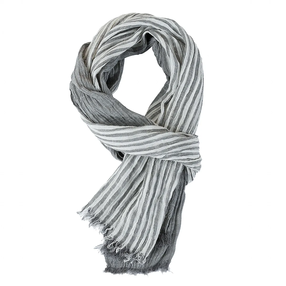 Spring and Summer Thin Stripe Scarf Soft Contrast Color Weaving Wrinkled Vintage Shawls Scarf for Men