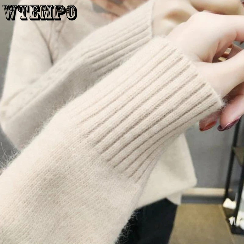 WTEMPO Sweater Women\'s Turtleneck Knitwear Pullover Solid Long Sleeve Fluffy Trending Jumper Autumn and Winter Knitwear Top