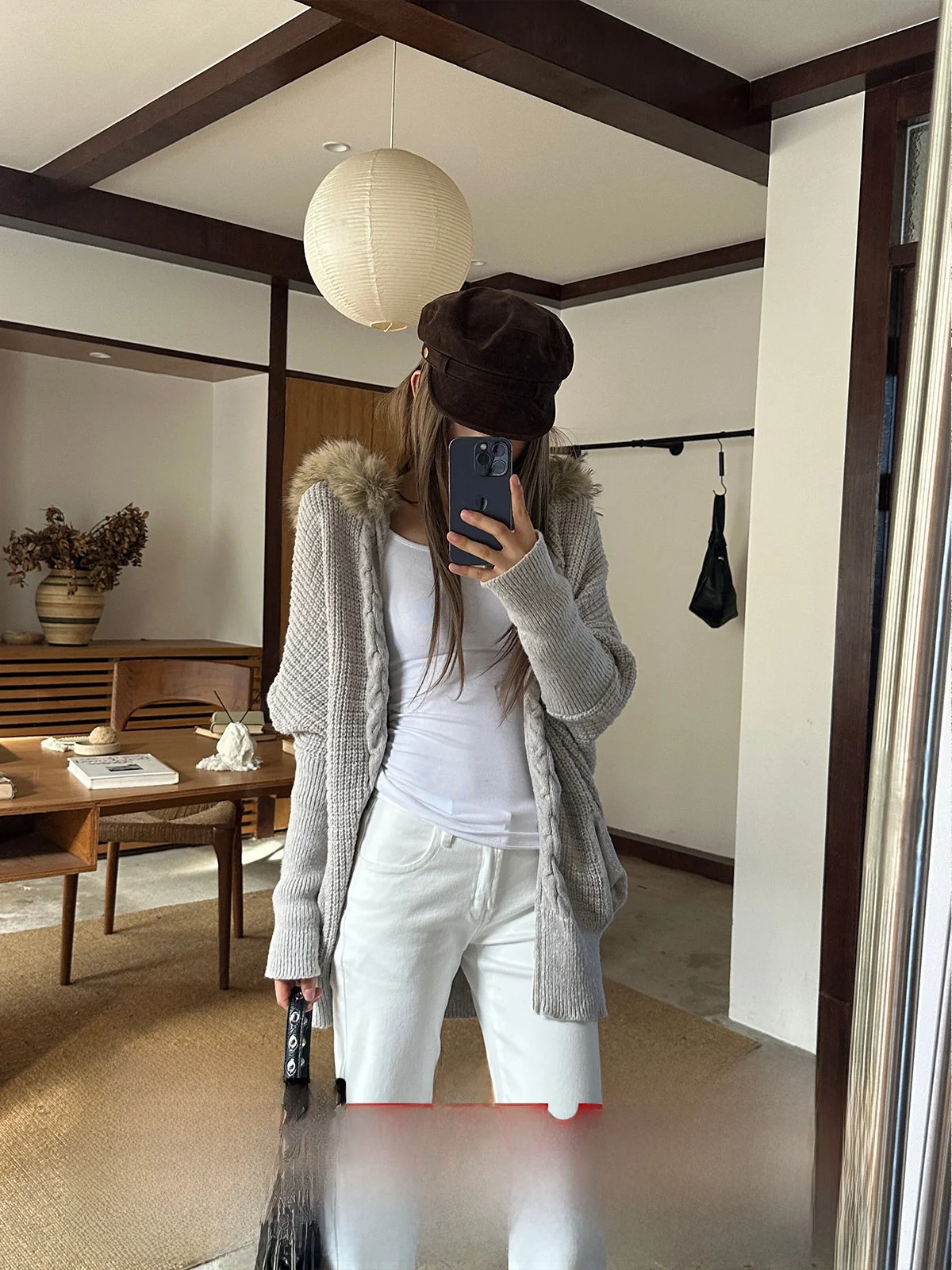 

Вязаный свитер-халат GOGOBURN свободного кроя с меховым воротником для женщин, осень-зима 2025, высококачественный вязаный топ