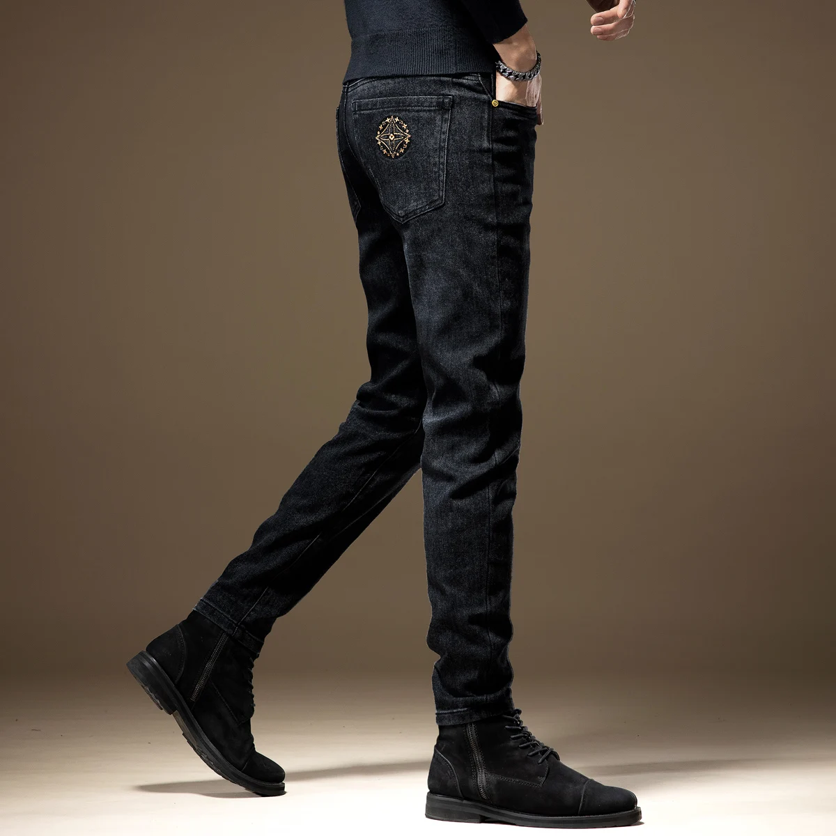 

High-End Faion Print Men's Jeans Elastic Slim Fit Casual Spring Autumn New Korean Version Light Luxury Stretching Small Leg...