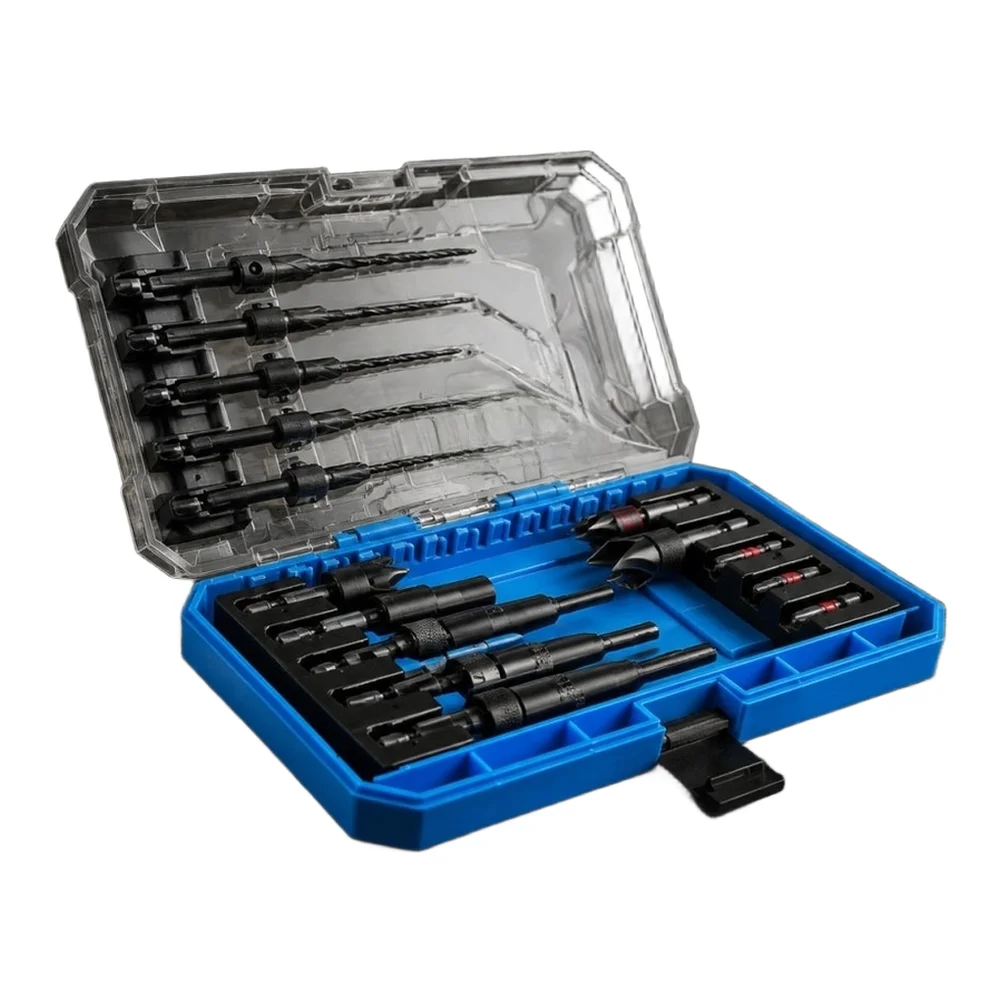 Wood and Metal Drill Bit Set 22pc with Countersink HSS and Carbide Tips Alloy Steel Construction Metric Size Range