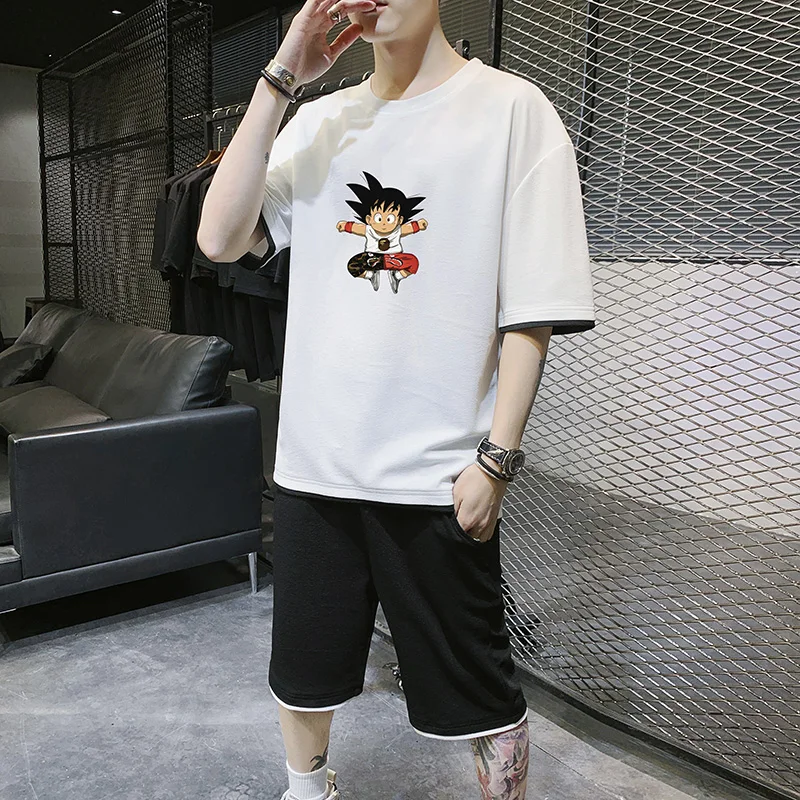 2024 New Anime Dragon Ball Goku Cartoon Ice Silk Short Sleeves Short Pants Suit T-Shirt Ice Silk Fashion Sport Boy Birthday Gift