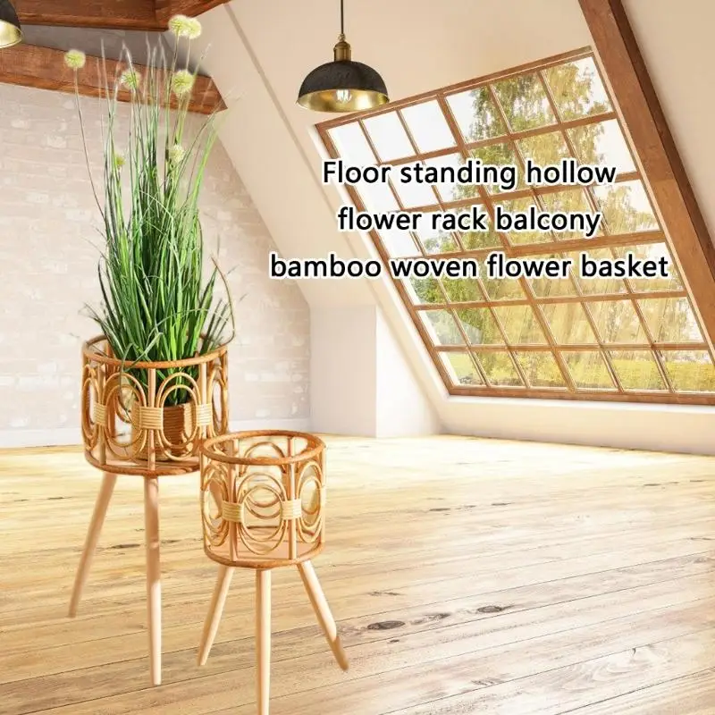 

Large Rattan Flower Pot Holder Plant Shelf Farmhouses Floor Standing Planter Basket Rack Suitable For Home Office Decors 87HA