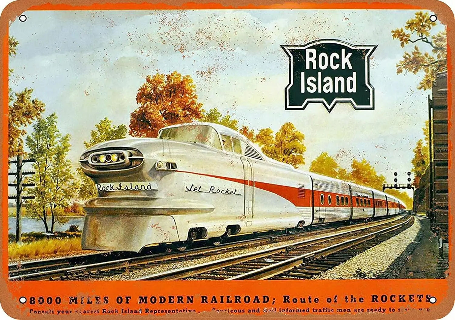 Metal Sign - Rock Island Railroad Aerotrain Pub Home Decor Metal Tin Sign--Tin Sign