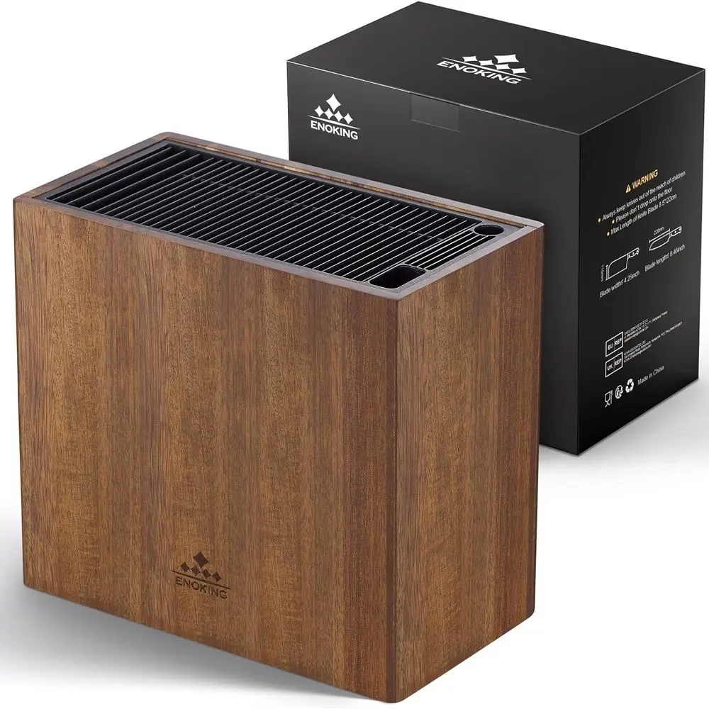 

Acacia Wood Knie Holder – Large Unil Knie Block with Blade-Protecting Slots, Holds 26+ Knives, Scissors, and Cutting Rods, Space