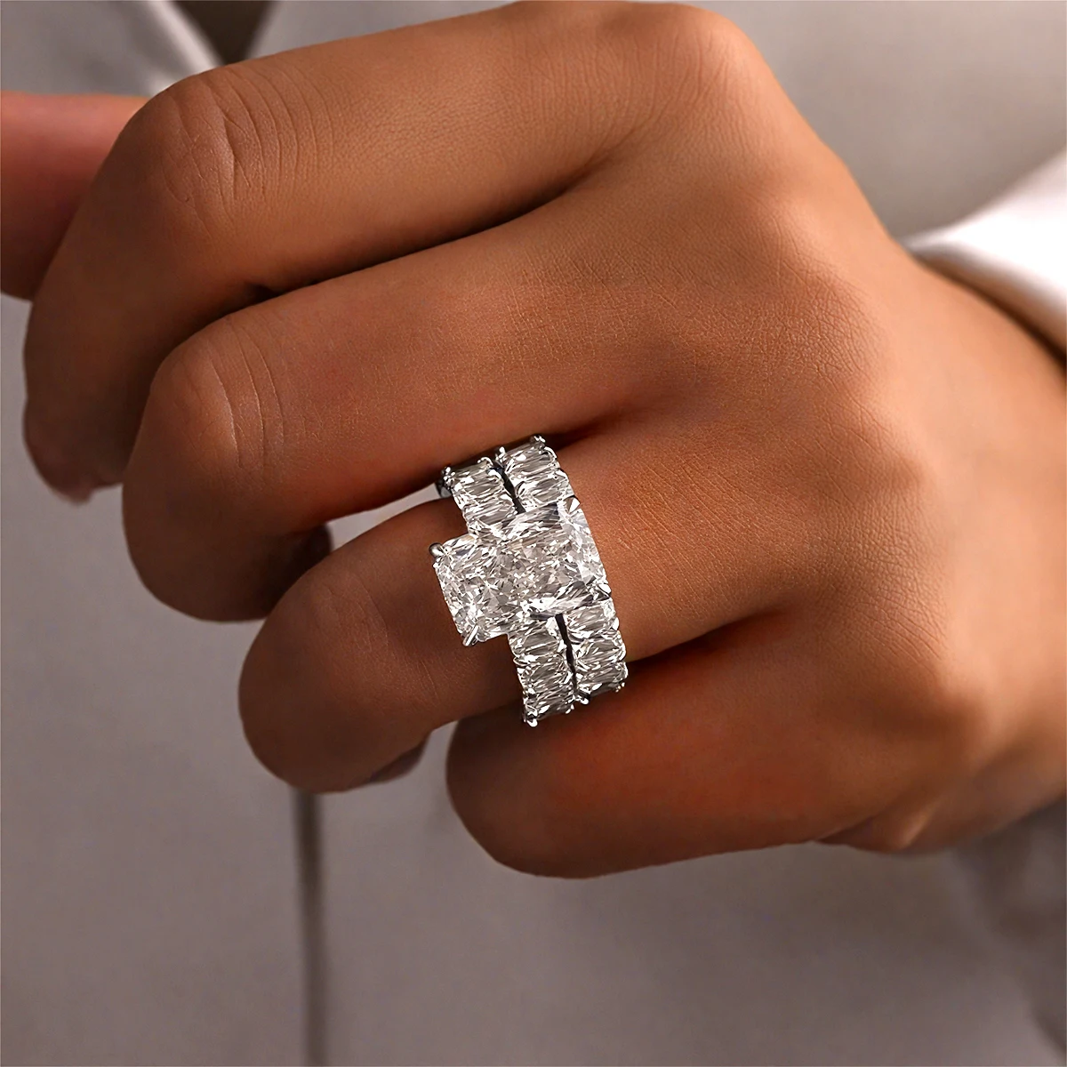 

Real 5 Carat 9*11mm Radiant Cut Moissanite Engagement Rings for Women Wedding Band 925 Sterling Silver D Color VVS GRA Certified