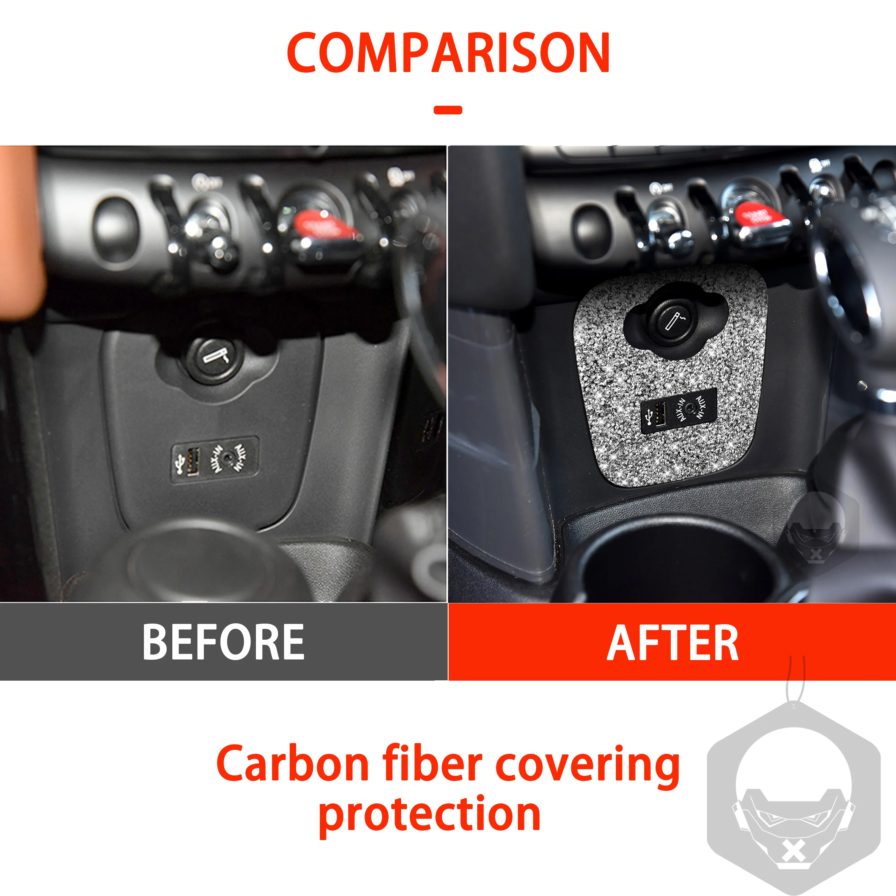 Carbon Fiber Car Interior Decor Accessories for BWM MINI Cooper F55 F56 F57 Cigarette Lighter Panel Car Decorative Sticker