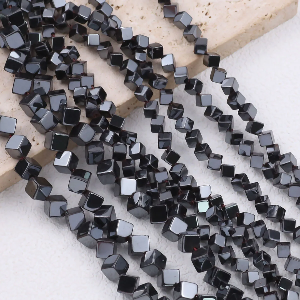 Natural Black Hematite Stone 4/6MM Diagonal Cube Square Spacer Loose Beads For Jewelry Making Diy Bracelets Necklace Accessories