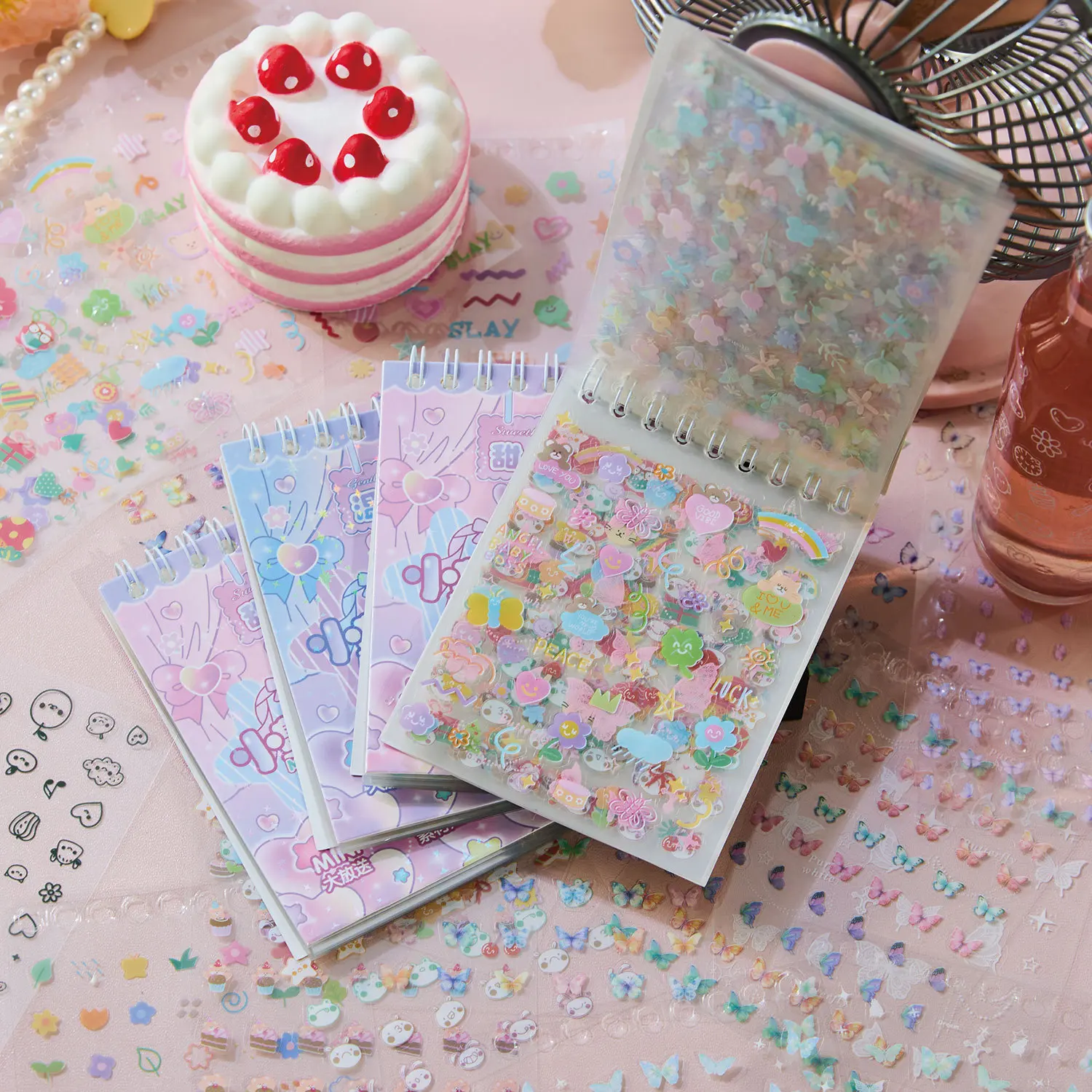 

32 Sheets/pack Spiral-bound Sticker Pad Soft Glow Series Kids' DIY Nail Art Collage for Handbooks