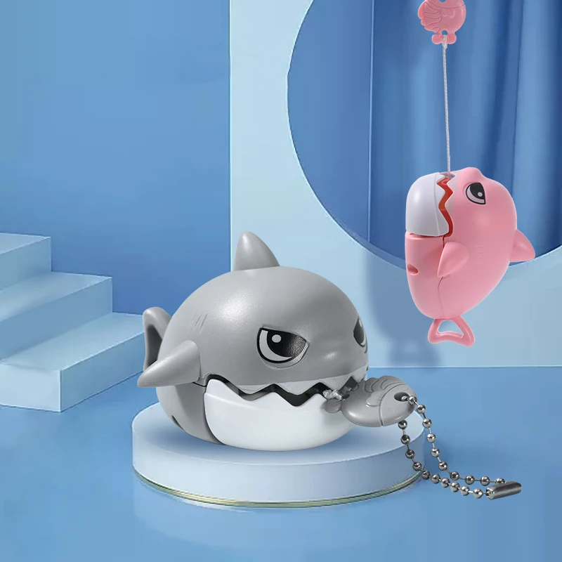 Fun Pull Line Nibbling Shark Keychain For Children Cartoon Eating Small Fish Keyring Car Bag Small Pendant Gift