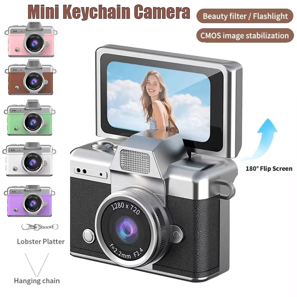Mini Cámara Llavero con Pantalla Abatible de 1.47 Pulgadas, Cámara Digital HD, Videocámara de Bolsillo CCD para Niños, Regalo de Cumpleaños, Año Nuevo, Grabadora de Video
