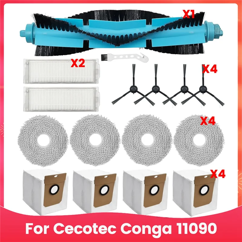 

AA76-For Cecotec Conga 11090 Vacuum Cleaner Robot Replacement Part Main Side Brush Hepa Filter Mop Cloth Dust Bags