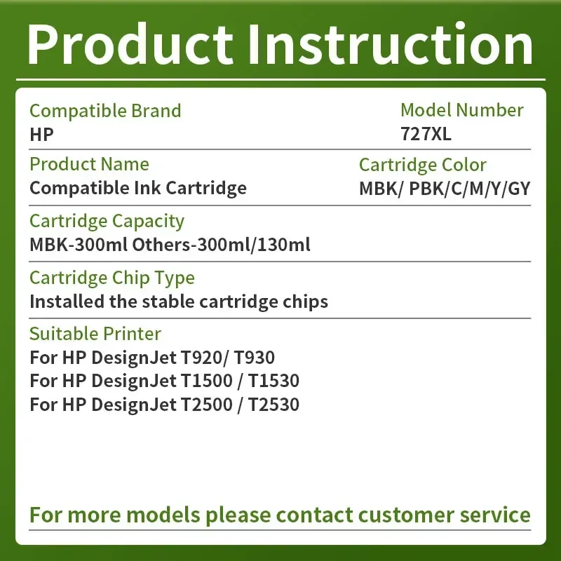 Imagem -06 - Cartucho de Tinta com Tinta Completa Compatibilidade para hp 727 727xl 130 ml 300ml hp Designjet T920 T930 T1500 T1530 T2500 T2530