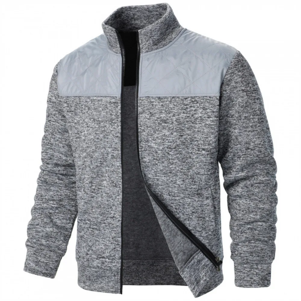 Men\'s Jacket Patchwork Stand Collar Slim Fit Cardigan Sweatshirt Sportswear Casual Autumn Coat Zip Up