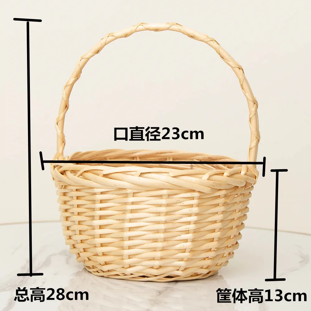 

Handmade Wicker Picnic Round Willow Storage Container Vintage Style Hamper For Wedding Flower Girl Outdoor Camping Small