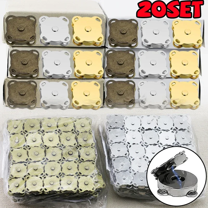 1/20Sets Magnetic Snap Button Metal Invisible Sew on Button Lock Clasps Fasteners for Purse Bags Clothes Craft DIY Accessories