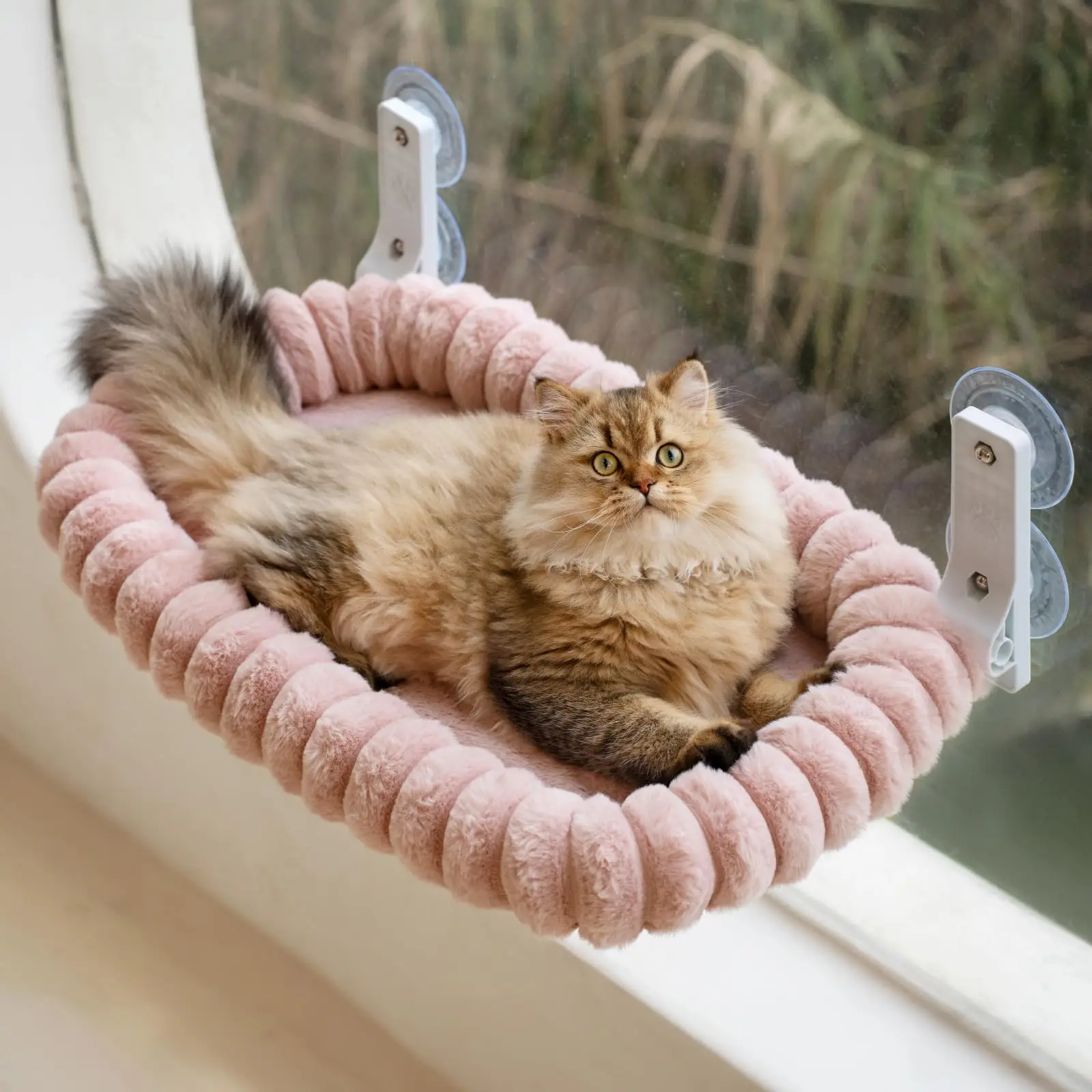 

MEWOOFUN Plush Cat Window Hammock Bed Foldable with Removable and Reversible Window Perch Soft Thickened Steel Frame For Cats