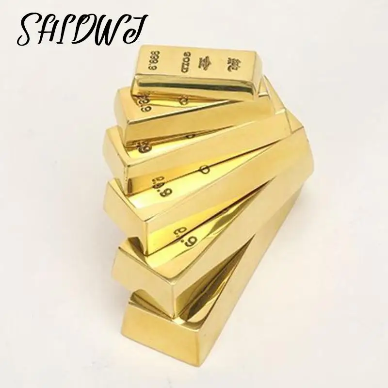 1Pcs Pure Copper Imitation Gold Bar Fake Gold Bar Ingot Brass Car Ornaments Solid Props Gold Bullion Copper Home Decor