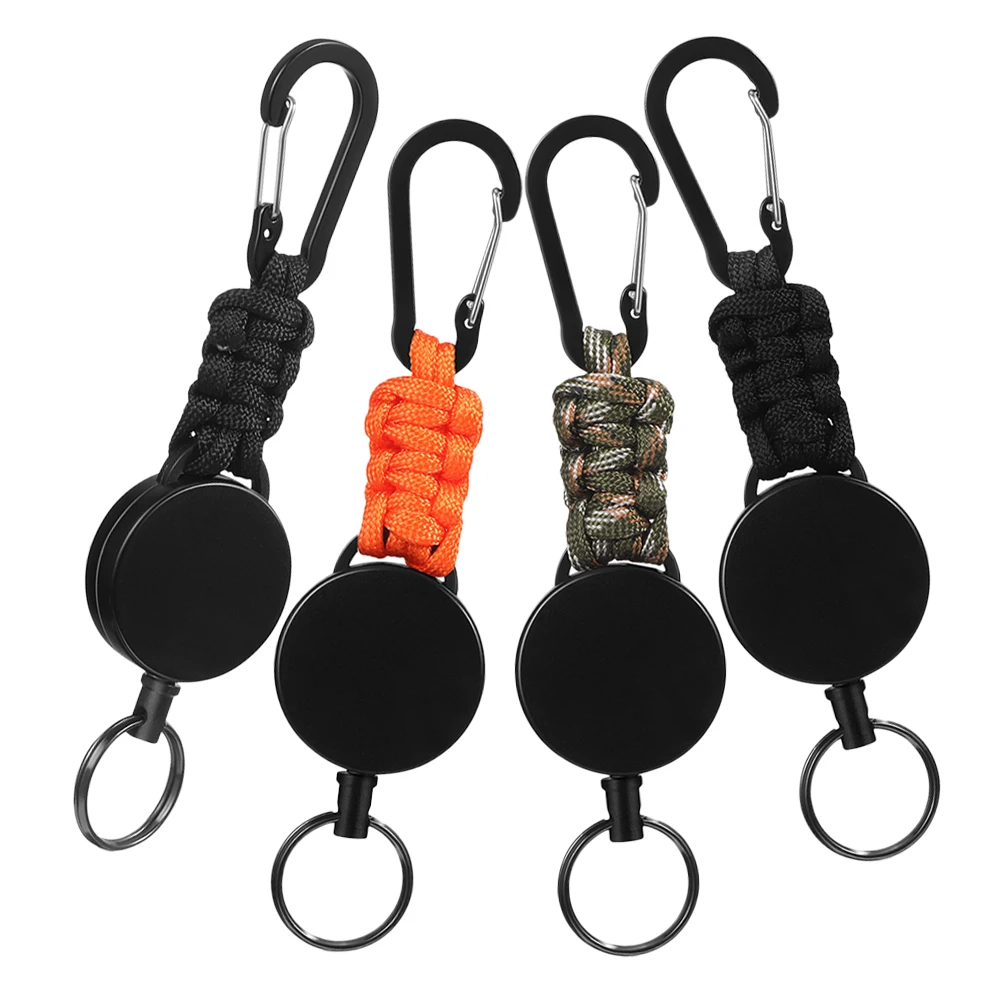 

4Pcs Retractable Key Chain Carabiner Badge Reel Backpack Climbing Metal Ring Lightweight Portable Outdoor Accessory