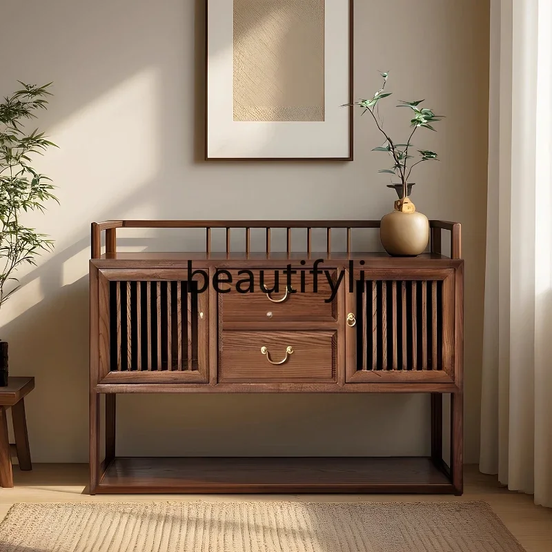 Solid Wood Sideboard Storage Home Living Room Organizer New Chinese Style Tea Cabinet Low Cabinet Entryway