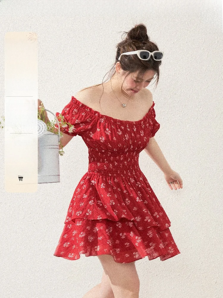 

Летнее платье больших размеров с цветочным принтом, рукавами-фонариками и квадратным вырезом для полных женщин, милое, с коротким рукавом