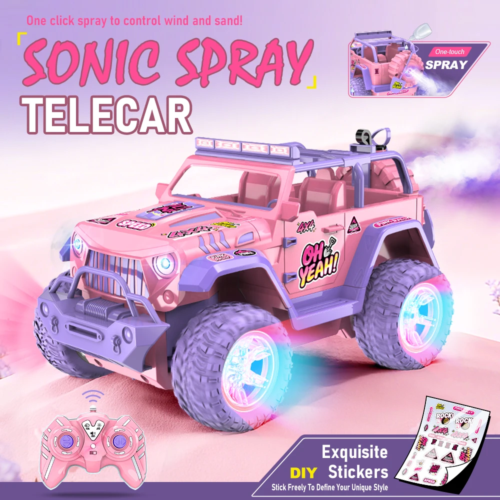 1:16 Pink remote control car DIY stickers music light spray off-road toy car Christmas gift
