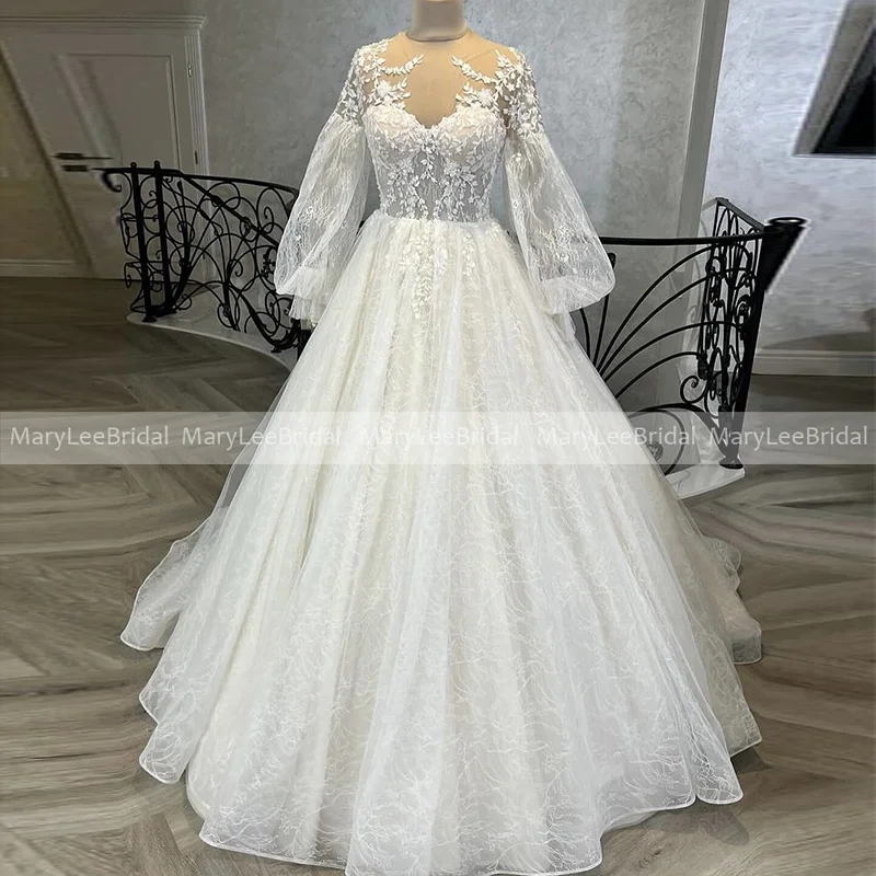 Robe de mariée en dentelle française, robe de Rh, appliques de corsage, manches lanterne, patients musulmans, quoi que ce soit pour les femmes, 2024