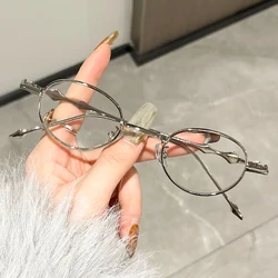 New Metal Oval Small Frame Glasses Anti Blue Light Computer Glasses Fashion Retro Men Women Ins Simple Stylish Eyewear Frames