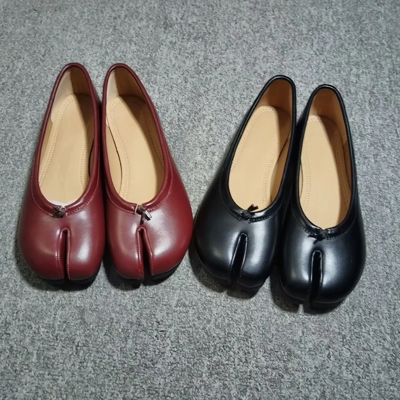 Echte Leder Tabi-Toe Ballerinas für Damen mit chinesischem Knoten, weiche Slip-On-Flachschuhe zum Gehen – Detail 40