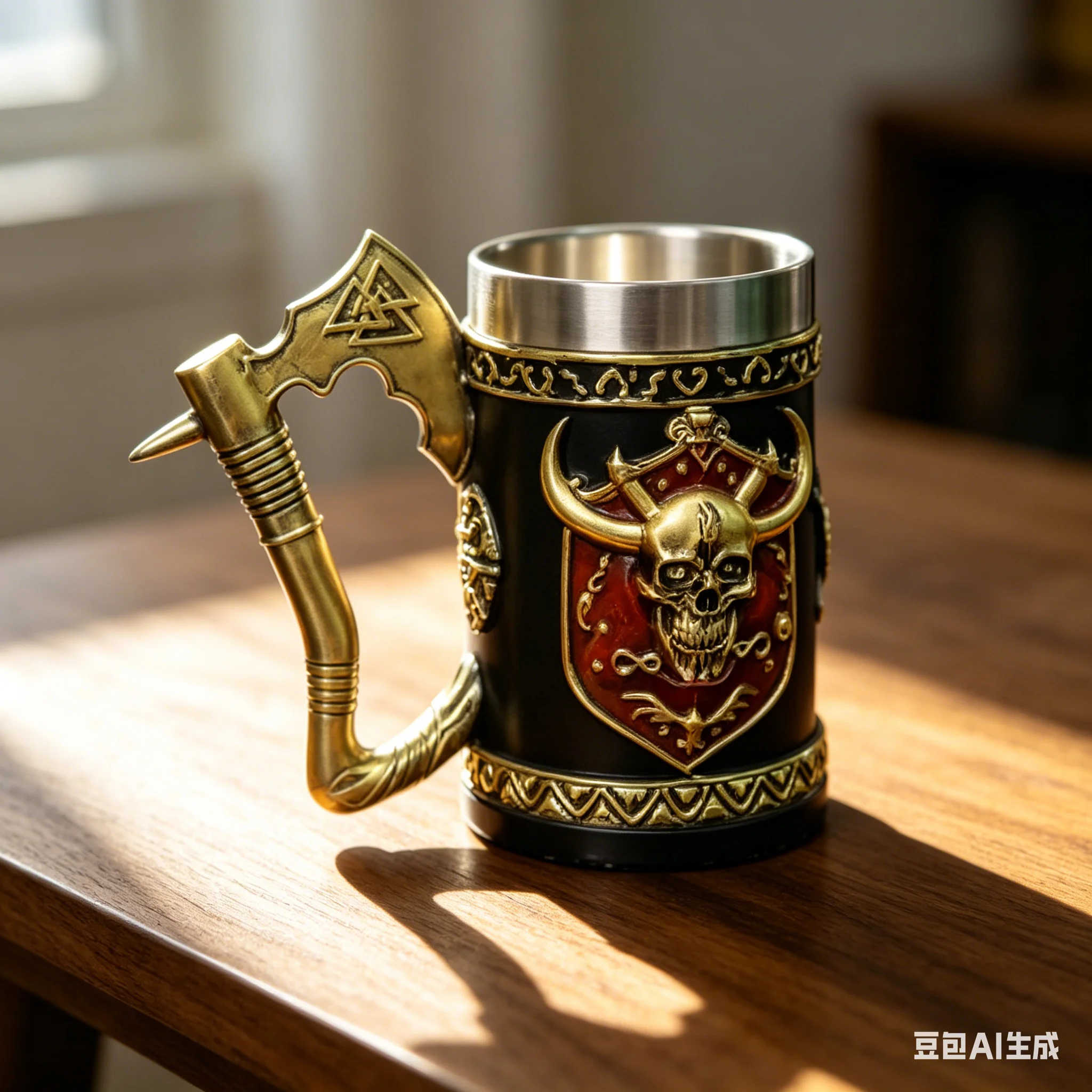 3D Stainless Steel Resin Beer Mug American Style Axe Handle Skull Design Creative Tankard Bar Drinkware Gift for Men