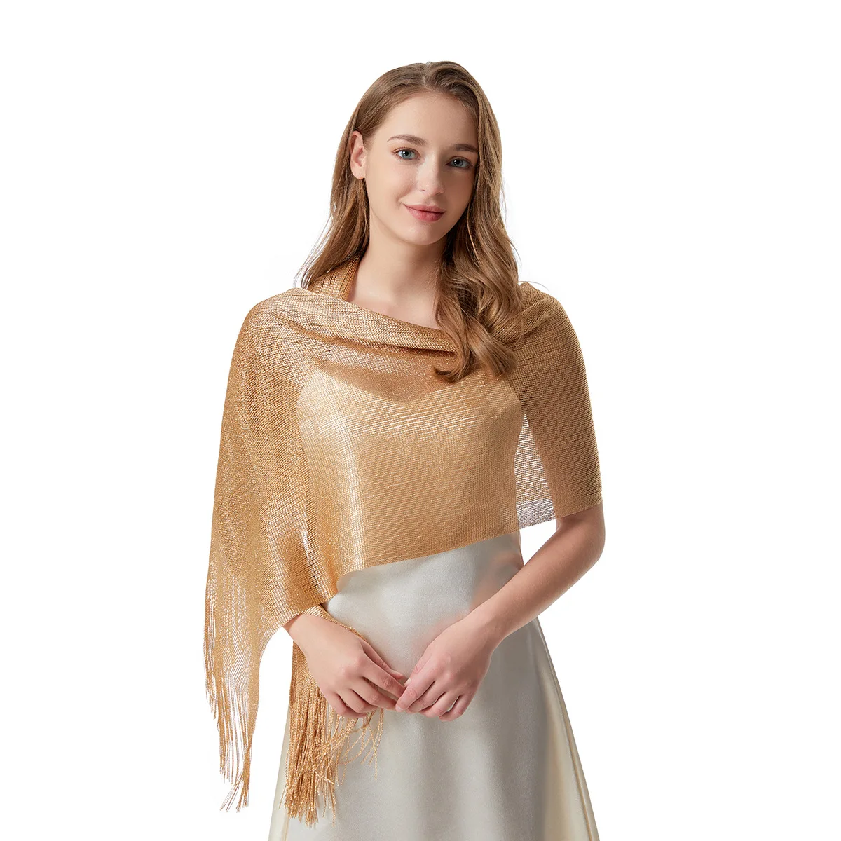 Gold or Silver Thread Tassel Scarf Shawl For Women Luxury Glitter Scarves Ladies' Fashionable Simple Party Shawls 160*45cm