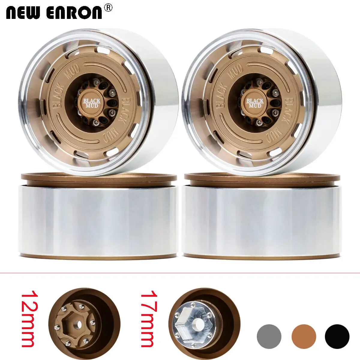 NEW ENRON CNC Aluminum 2.6 inch Beadlock 12MM/17MM Negative 7.5 Wheel Rim For RC Crawler tires Axial 1/10 1/7 1/8 MK07