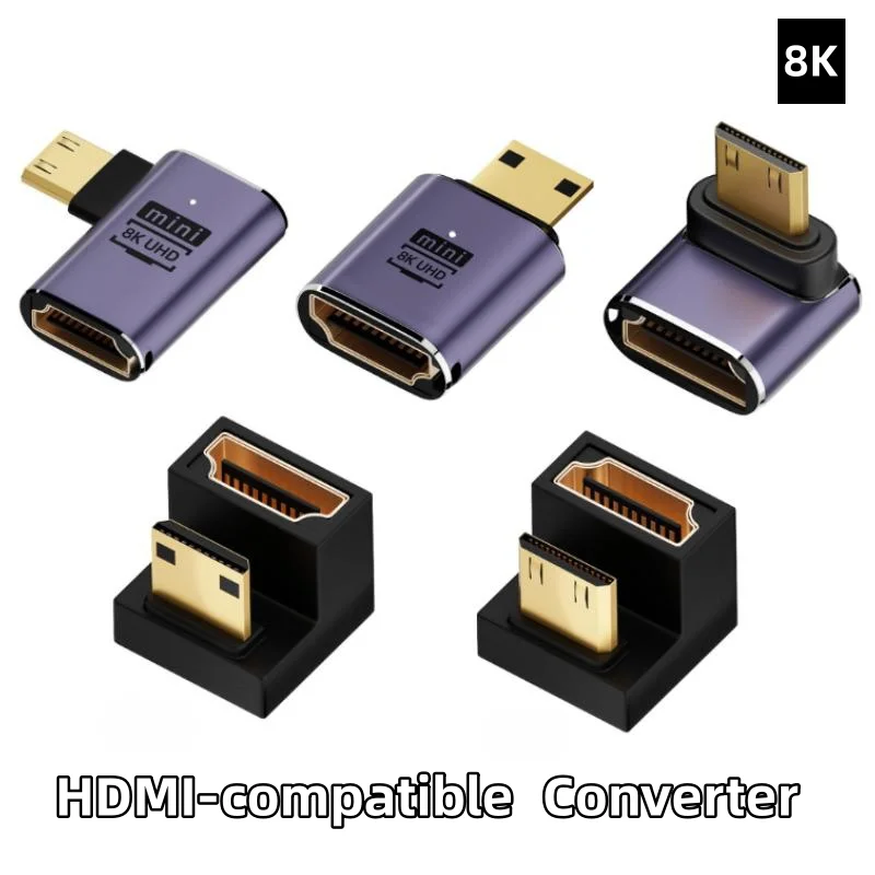 360 Degree Angled U-shaped L Converter Mini HDMI Male to HDMI-compatible 2.1V Female Extension 4K 5K 3D UHD 8K 60Hz Adapter